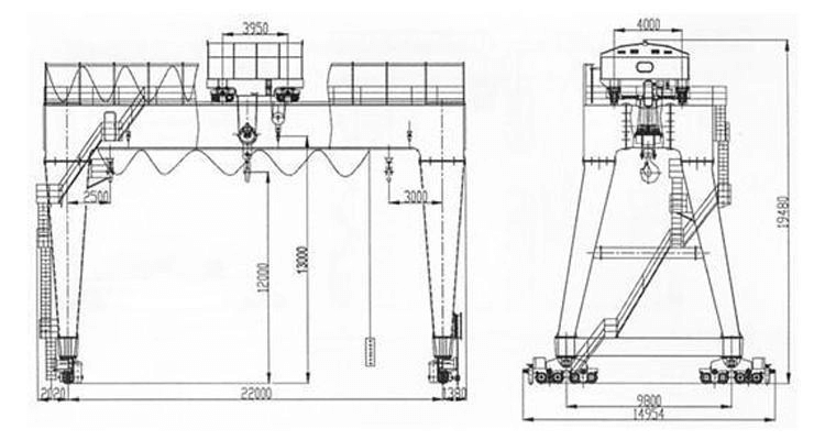 MG TYPE DOUBLE BEAM HOOK GANTREY CRANE